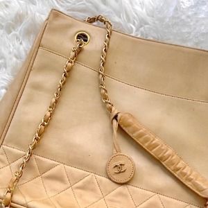 Authentic Beige/Tan Chanel CC Lambskin Tote Purse